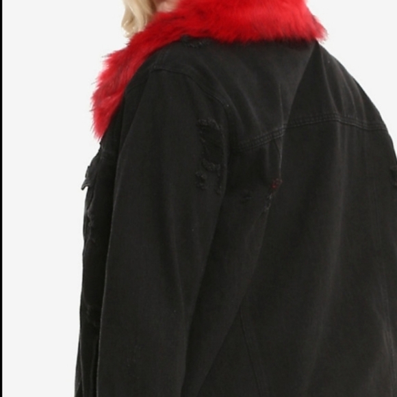 Fur Distressed Denim Jacket - Picture 3 of 4